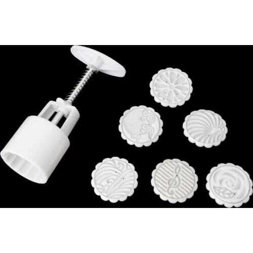 2021 New 7Pcs Stamps 50g Round Flowers Moon Cake Mold Mould Pastry Mooncake Hand DIY Tool