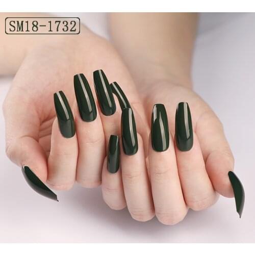 24pcs new fashion and popular candy color extra long ballet fake nails dark green