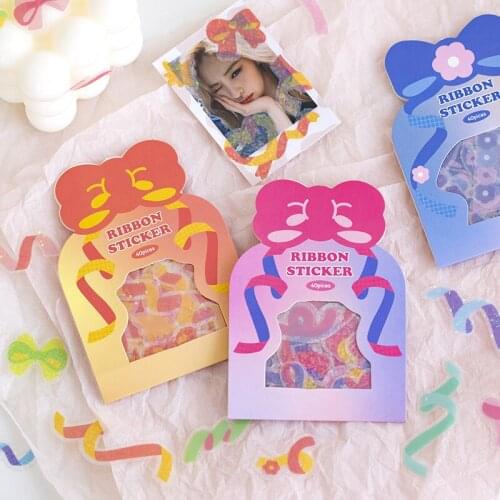 40pcs/pack Ribbon Sticker set Colorful Self-adhesive Waterproof Stickers for Planner Scrapbooking Diary Flakes Stationery