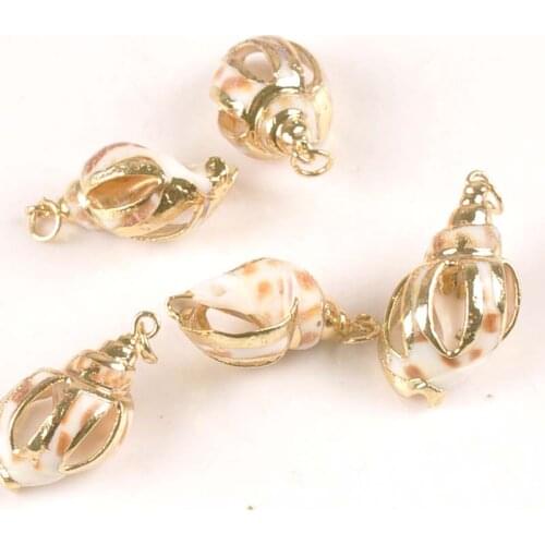 5pcs Natural Hollowed-out Spiral Seashells For DIY Pendant Gold Plated Shell Craft Handmade Home Decor Ornament 25-33mm tr0259