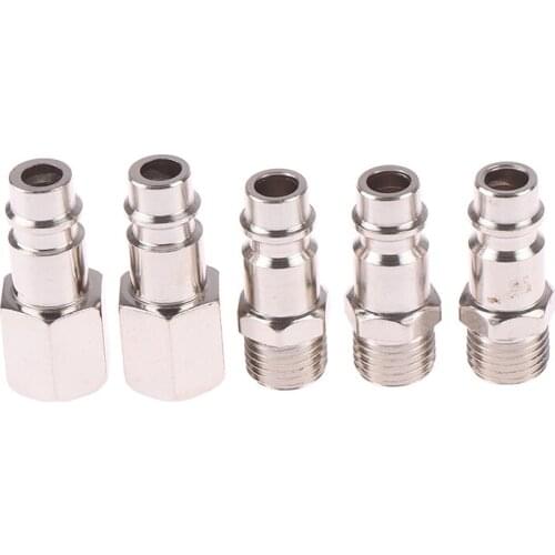 5pcs 1/4" BSP Femal/Male Air Line Hose Compressor Connectors Silver Euro Male Quick Release Fittings