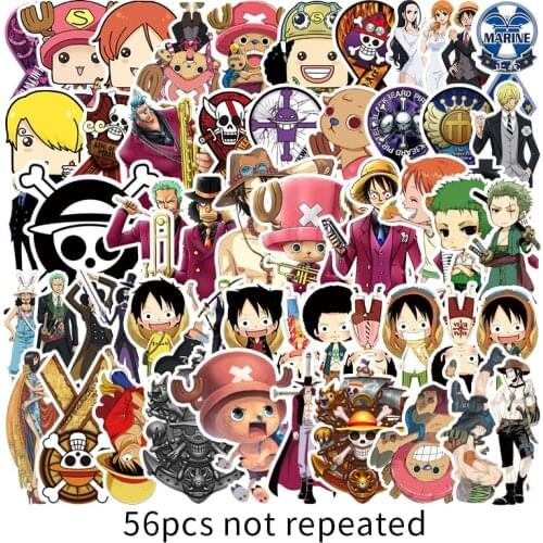 56pcs/Pack Anime ONE PIECE Stickers Luffy Zoro Ace Sticker Waterproof Decals Skateboard Sticker Laptop Suitcase Guitar Stickers