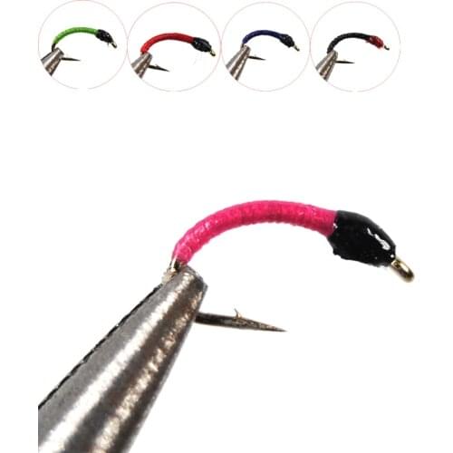 6pcs Pink Black Red Bule Green Larva Pan Fish Fly White Fish Blue Gill Perch Fishing Nymph Lure