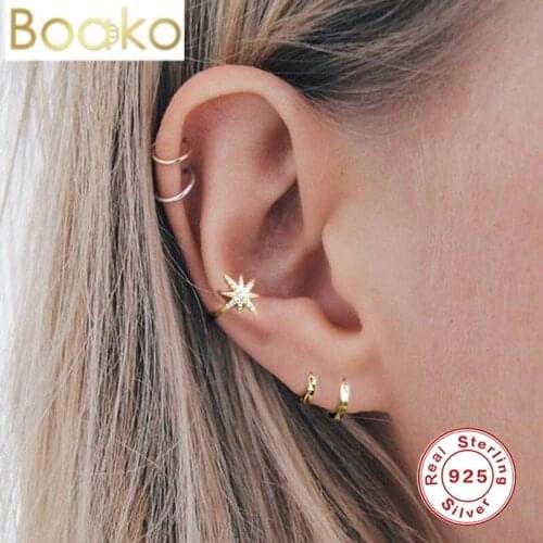 BAOKO 1PC Colorful Star Ear Cuff Non Pierced Micro Pave CZ Zircon Small Clip Earring for Women Real 925 Sterling Silver Jewelry