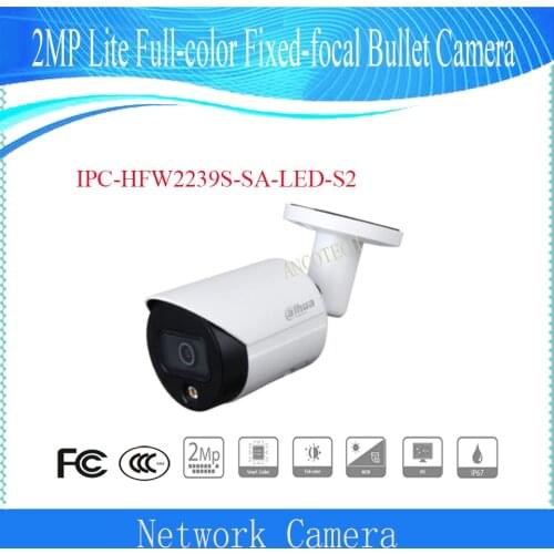 Free Shipping DAHUA 2MP Lite Full-color Fixed-focal Bullet Network Camera DH-IPC-HFW2239S-SA-LED-S2 in stock DAHUA CCTV Camera