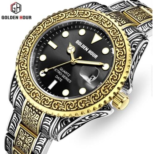GOLDENHOUR Men Watch Top Luxury Brand Mens Fashion Analog Quartz Watches Stainless Steel Waterproof Wristwatch Relogio Masculino