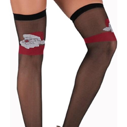 Santa Claus Top Thigh High Stockings sexy lady high knee sheer Silicone strips Comfortable Tight club party hosiery women