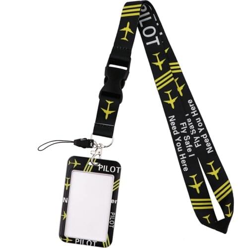 DZ1808 Airplane Lanyard Credit ID Badge Holder Key Rings Bag Student Cute Travel Bank Bus Business Card Cover Keychain