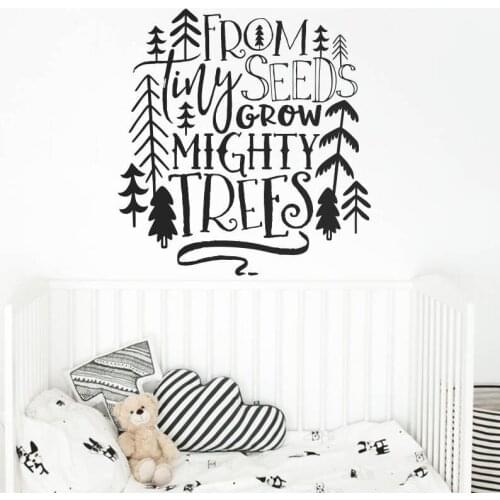 Nursery Quote Wall Decal From Tiny Seeds Grow Mighty Trees Wall Sticker Tribal Kids Room Decor Woodland Tree Vinyl Decal AY1225