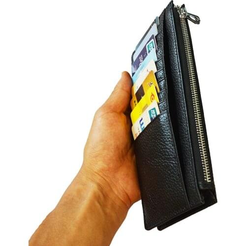 Long Style Wide Genuine Leather Card Wallet Fashion Candy Color Thick Zipper Card pack Case Business Bank Credit Card Holder