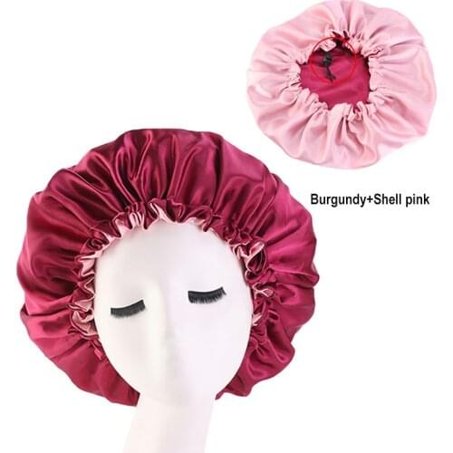 Reversible Satin Bonnet Hair Caps Double Layer Adjust Sleep Night Cap Head Cover Hat For Curly Springy Hair Styling Accessories