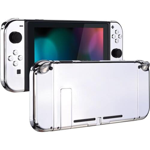 Chrome Silver Back Plate w/ Controller Housing Shell w/ Full Set Buttons for Nintendo Switch Handheld Console & Joy-Con