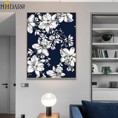 Elegant Blue and White Floral Style Decoration Posters and Prints Canvas Art Paintings Wall Pictures for Living Room Home Decor