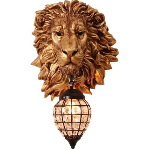 European Vanity Light Personality Lion Head Gold Wall Lamp Aisle LivingRoom Bedroom Lamp Bar KTV Background Wall Decoration Lamp