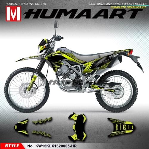 HUMAART Custom Graphics Motorcycle Stickers Wrap Kit for KLX150BF KLX 150 BF 2016 2017 2018 2019 2020, Black and Yellow