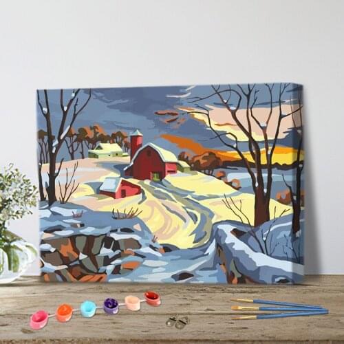 CHENISTORY Picture By Numbers Snow House Acrylic Drawing Canvas Picture For Adults Winter Scenery Home Decoration Gift Wall Art