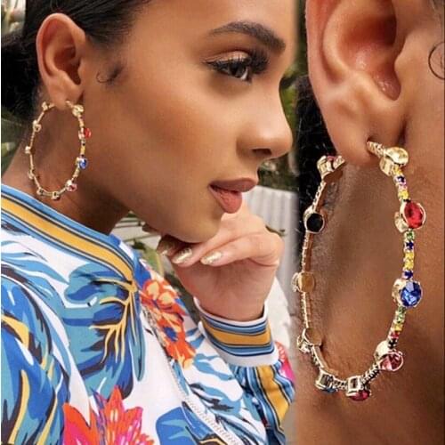 Annular Hoop Luxurious Womens Earrings Colour Jewellery Crystal Rhinestone Ear ring Big Circle Popular Bohemia Round fashion