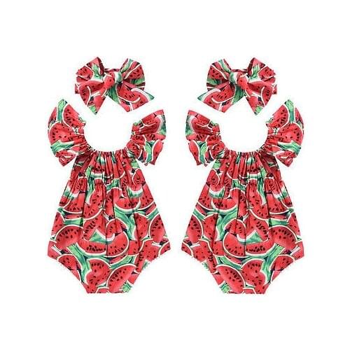 2017 Summer Toddler Girls Watermelon Sleeveless Cotton Rompers Jumpsuit Outfit Sunsuit Clothes