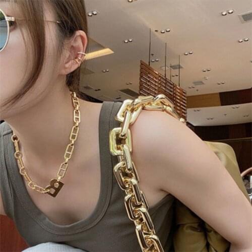 Three-piece Punk Fashion Gold Color Metal Letter Goth Necklace Bracelets Earrings For Women Couple Bracelets Women Jewelry Sets