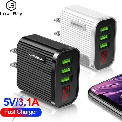 Lovebay Digital Phone Charger 3 Port USB 3A Max Fast Charger Travel Wall Charger universal Adapter For iPhone Samsung Xiaomi