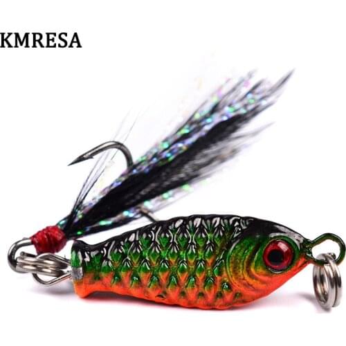 2.5cm 6.4g Mini wobbler Metal Fishing Lure with Feather Lifelike 3D Eye Artificial Fish Hard Bait for Lure Fishing Accessories