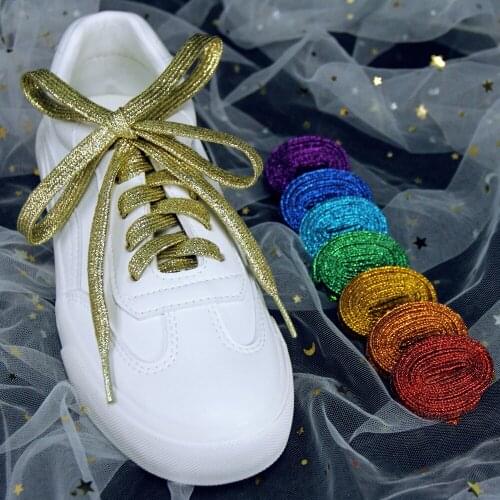 Fashion 110cm Metal Glitter Flat Shoelaces Shoe Laces Sneaker Sport Shoe Colored Available Running Shoelace Bootlaces Kids Adult