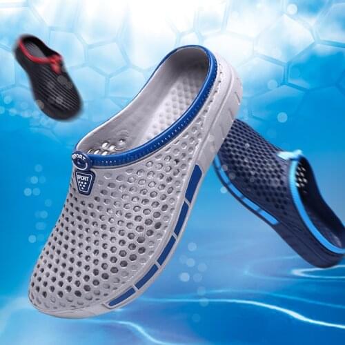 PULOMIES Summer Men Slippers Massage Clogs Outdoor Garden Shoes Men Pool Sandals Bathroom Cross-tied Slides Mules Beach Slippers
