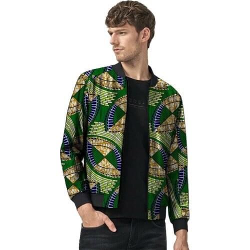 Nigerian Fashion Mens Bomber Jacket African Dashiki Print Classic Zipper Biker Coats Freedom Casual Outwear