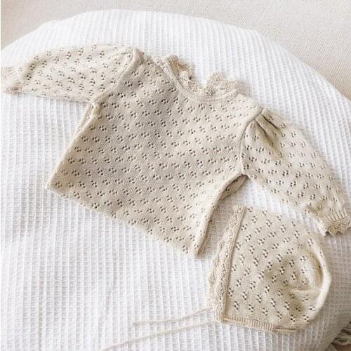 2021 new boys girls knitted rompers with hat cotton full sleeve autumn babys jumpsuit