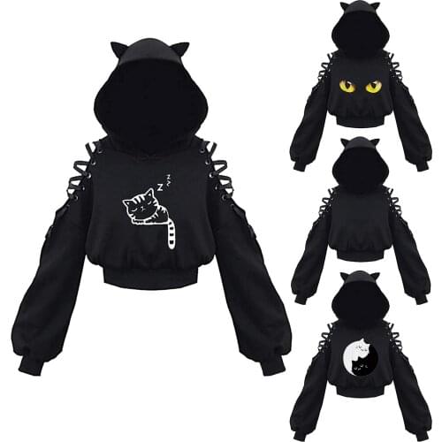 Hirigin New Women’s Fashion Printing Sweatshirt Casual Solid Color Strapless Bandage Long Sleeve Exposed Navel Hooded Coat