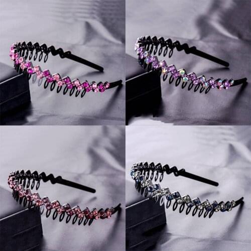 Hairbands Non-slip Bezel Blue Pink Crystal Rhinestone Flower Water Ripple Hair Hoop Headband for Women Hair Band Accessories