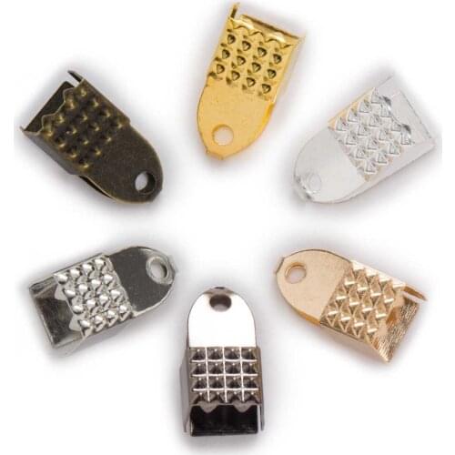 100 Piece 6 Colors Rope Fastener Crimp Fold Over Cord End Cap Leather Clip Connectors Findings Accessories Jewelry Making 7-8mm