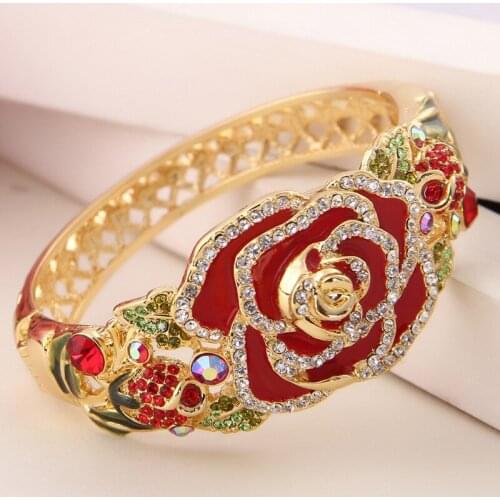 Beijing cloisonne bracelet female gold-plated bracelet wide fashionable retro hollow-out enamel bracelet big flowers