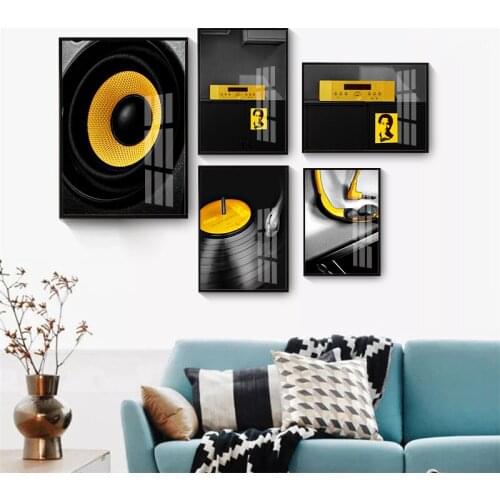 Posters and Prints Vintage Black Yellow Music Record Wall Art Canvas Painting Nordic Wall Pictures for Living Room Home Decor
