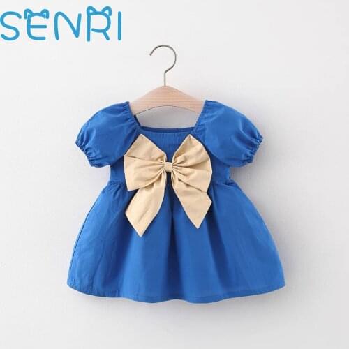 Summer Baby Girl Princess Bow Dress Clothes Toddler Dresses Ruffle Puff Short Sleeve Outfit Sweet Solid Color Clothing For Party