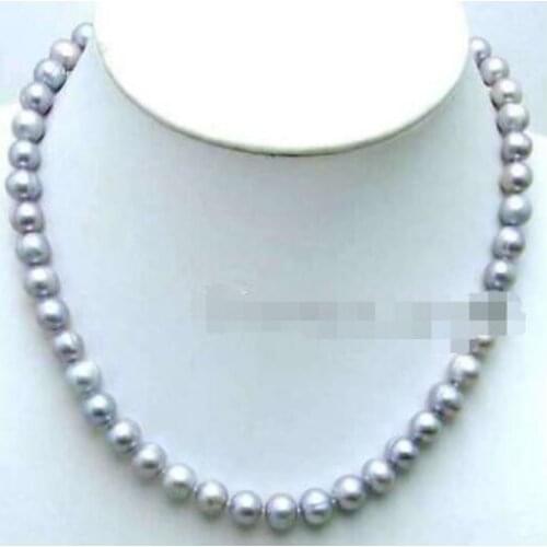 Stunning 8-9mm baroque gray freshwater cultured pearl necklace s64