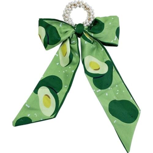 Ins Fashion Elastic Hair Band for Women Pearls Hair Tie Ribbon Bow Scarf Floral Fruit Printed Ponytail Headband Hair Accessories