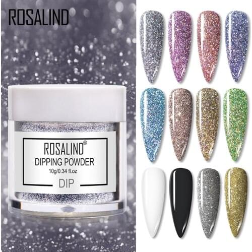 ROSALIND Dip Powder Nail Art Polish Holographic Glitter Gradient Shining Chrome Pigment Dipping Powder Set Nail Flakes Sequins