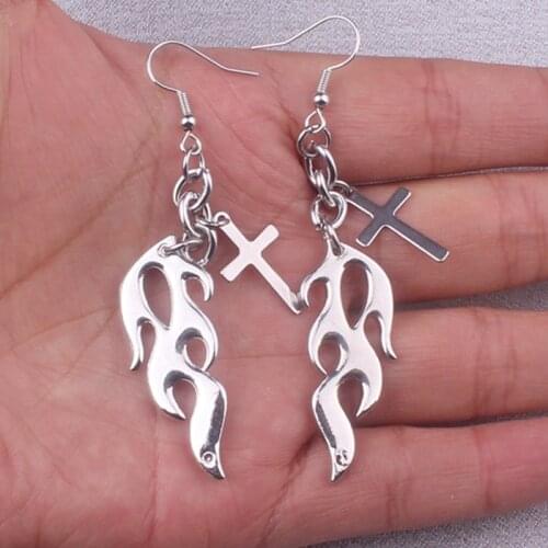 1Pair Hip Hop Flame Earrings Cross Earrings Streetwear Fashion Punk Style Earrings for Women Men Party Jewelry