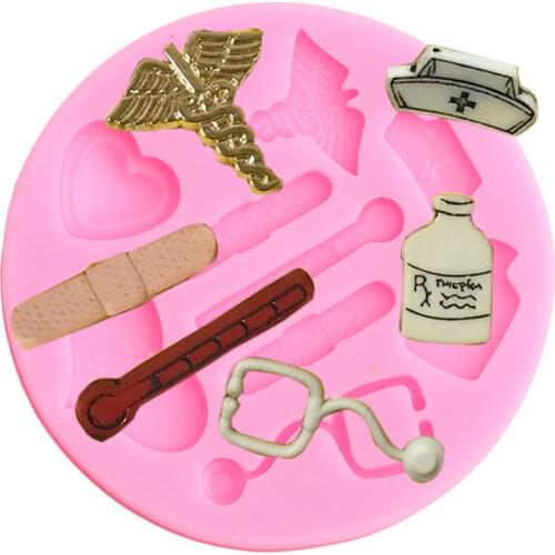 Nurse Hat Thermometer Silicone Molds Medical Cupcake Topper Fondant Cake Decorating Tools Candy Clay Chocolate Gumpaste Moulds