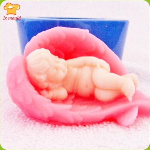 3D Angel Wings Silicone Molds Sleeping Baby Mould Newborn Doll Soap Moulds