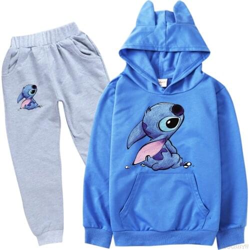 Stitch Spring and Autumn Childrens Wear Boys and Girls Sportswear Sweater + Pants Childrens Suit Teenagers 3-16 years old