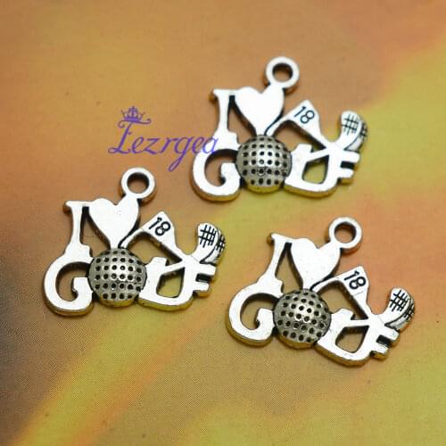 20pcs/lot--17x22mm, Antique silver plated I love golf charms ,DIY supplies, Jewelry accessories