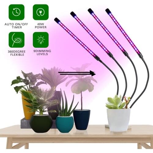 10W 20LEDs Grow Light with Blue Red Light Bulbs 3/9/12H Timer 9Brightness Leves for Indoor Plant Seedlings Sunlike Full Spectrum
