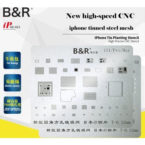 B&R BGA Reballing Stencil for iPhone XR XS X 8 8P 7 7P 6S 6SP 6 6P IP-LCD Motherboard IC Chip CPU Soldering Reball Tin Plant Net