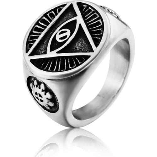 Vintage Gold Fashion Color Egypt Horus Eye Mens Triangle Amulet Ring