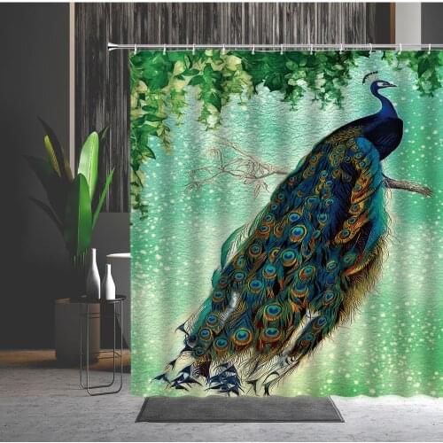 Animal Shower Curtain Set Peacocks Wild Green Leaves Flower Pattern Waterproof Bathtub Screen Bathroom Curtains Decor Painting