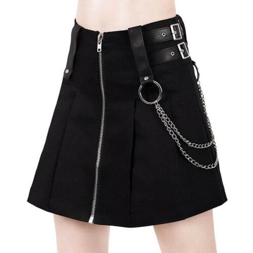 Women Pleated Skirt Gothic Punk Clubwear Chain Short Mini Black Fashion Sexy New