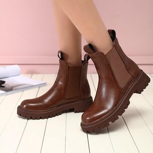 Womens Chelsea Boots Pu Leather Womens Ankle Boots Solid Elegant 2021 New Autumn Winter Fashion Retro Ladies Comfort Footwear