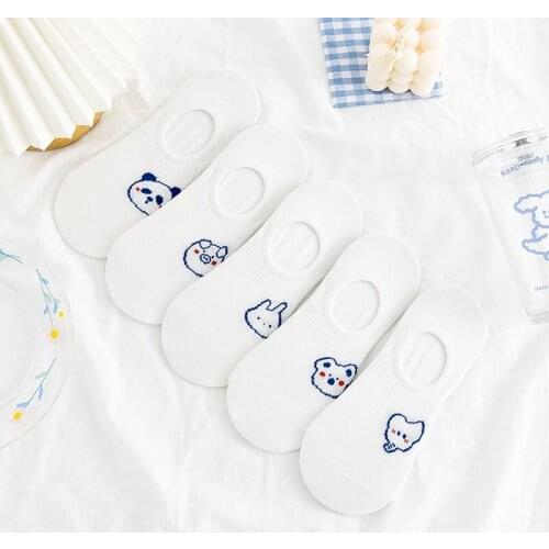 Women Socks White Cute Bear Cotton low Tube Female Socks Cartoon Lolita Sock Cute Sweet Campus Style Casual Ankle Soks slipper